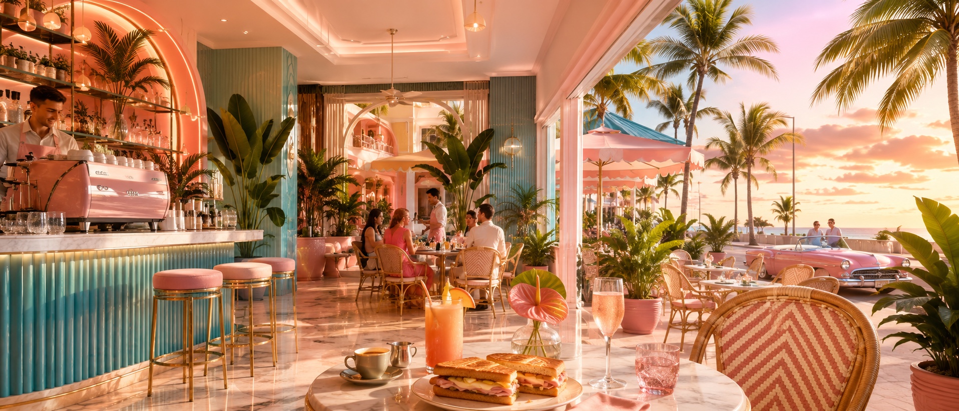 The colorful Miami Café hospitality world from waterfront to neon storefront